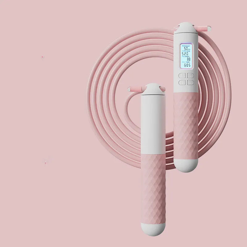 Intelligent electronic counting skipping rope with 3m steel wire shoelace and ABS handles on a neutral background