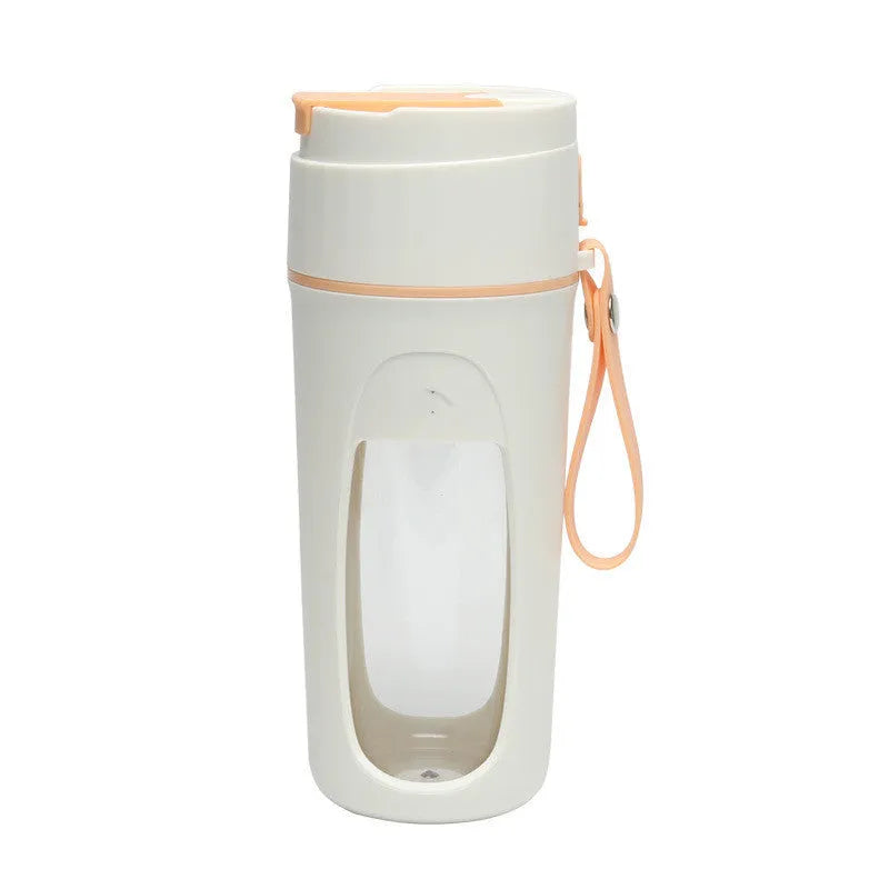 Portable electric juicer cup with USB cable in fresh orange, grass green, or light purple colour.