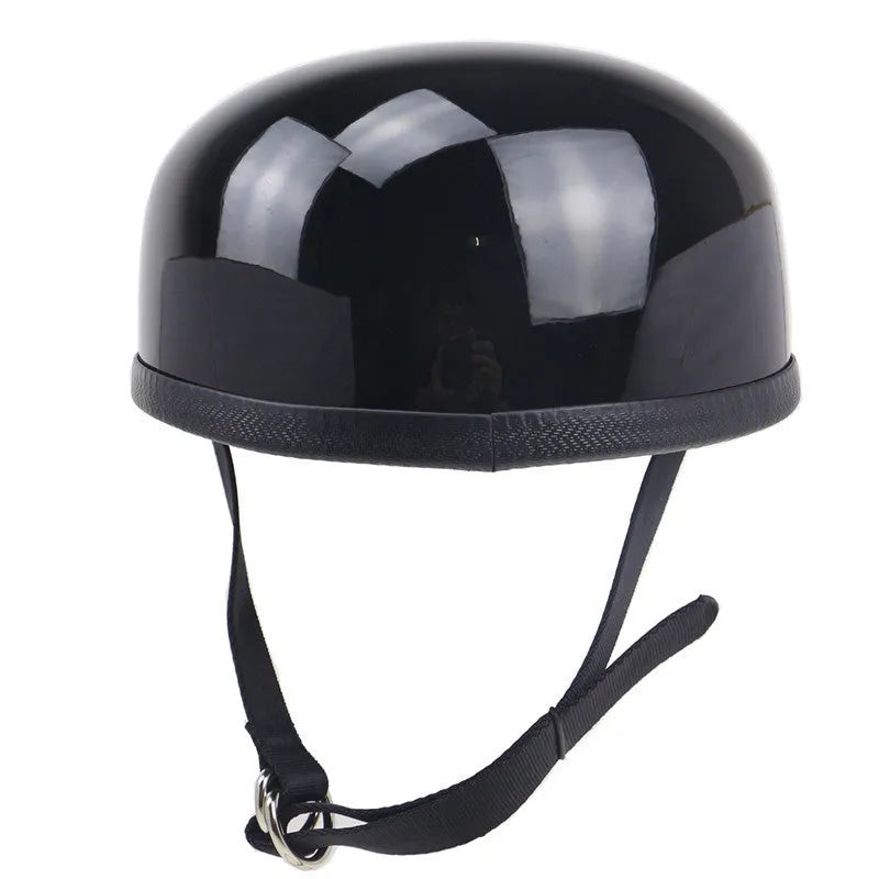 Japanese beret half helmet in bright black made from hand-made glass fibre reinforced plastic