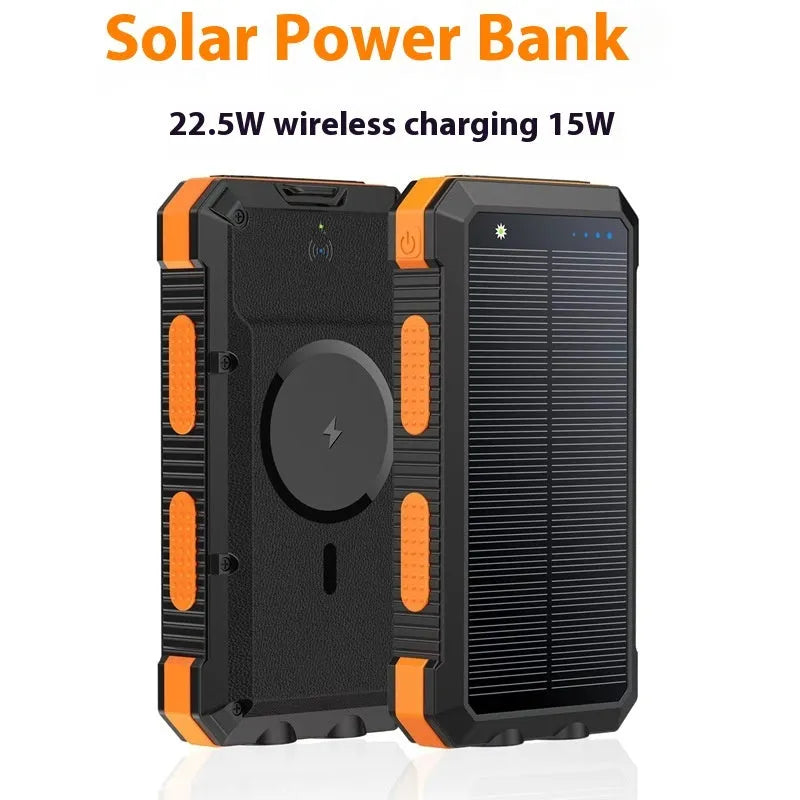 Solar magnetic wireless charger power bank 20000mAh with outdoor lighting in black, blue, green, orange, red options