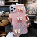 Fashion butterfly glitter starry sky TPU phone case with drop protection, transparent pink back cover for iPhone