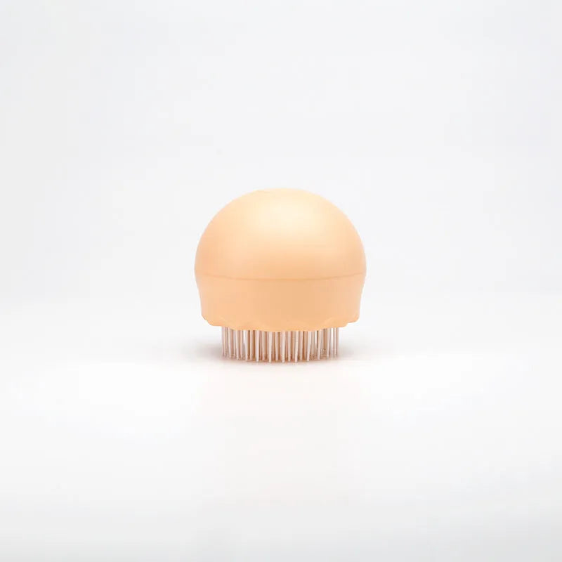 Floating massage pet needle comb with soft silicone brush head for cat hair cleaning, 75x75x73 mm, in orange pink colour