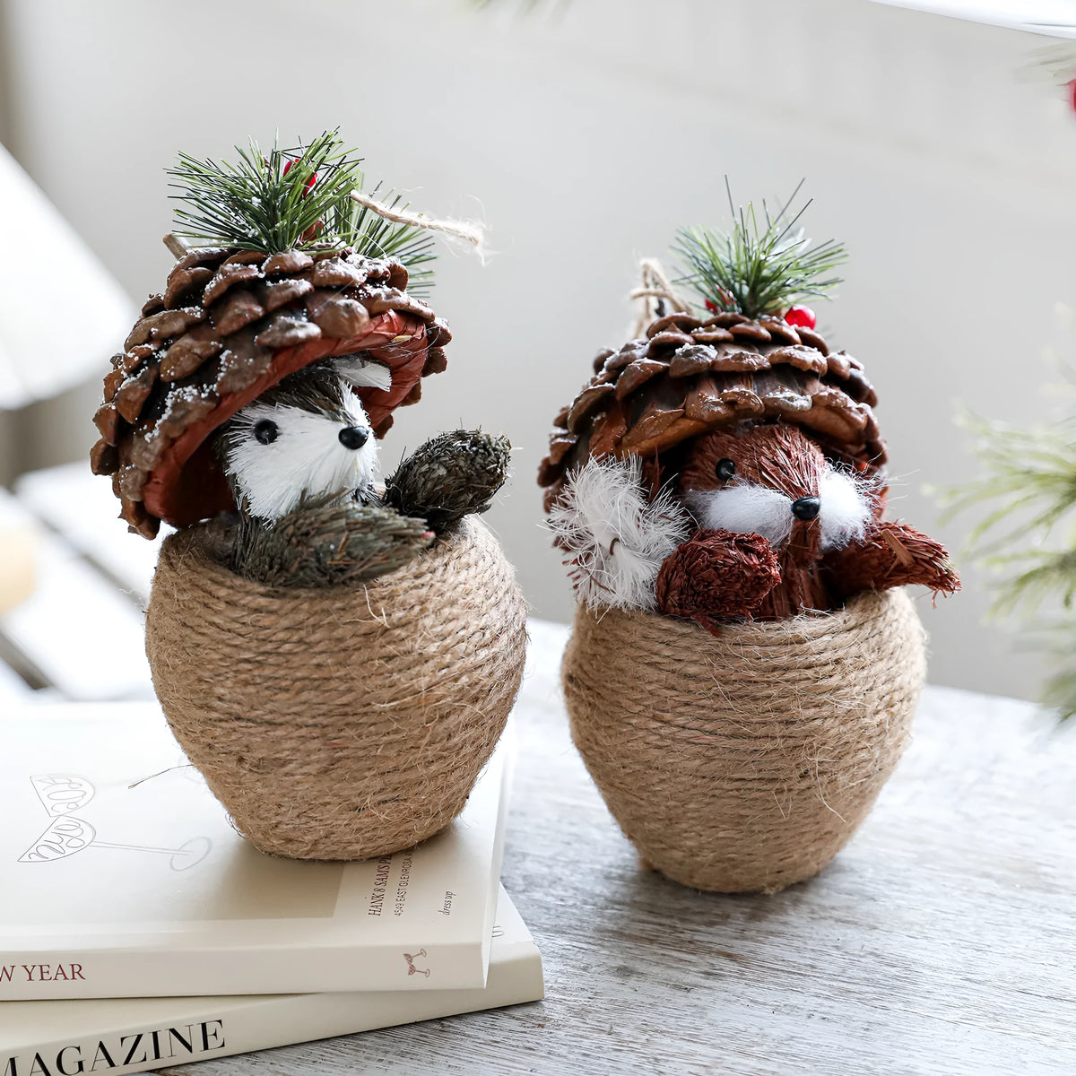 Foam simulation squirrel Christmas decoration in brown or grey, single ornament for festive display.