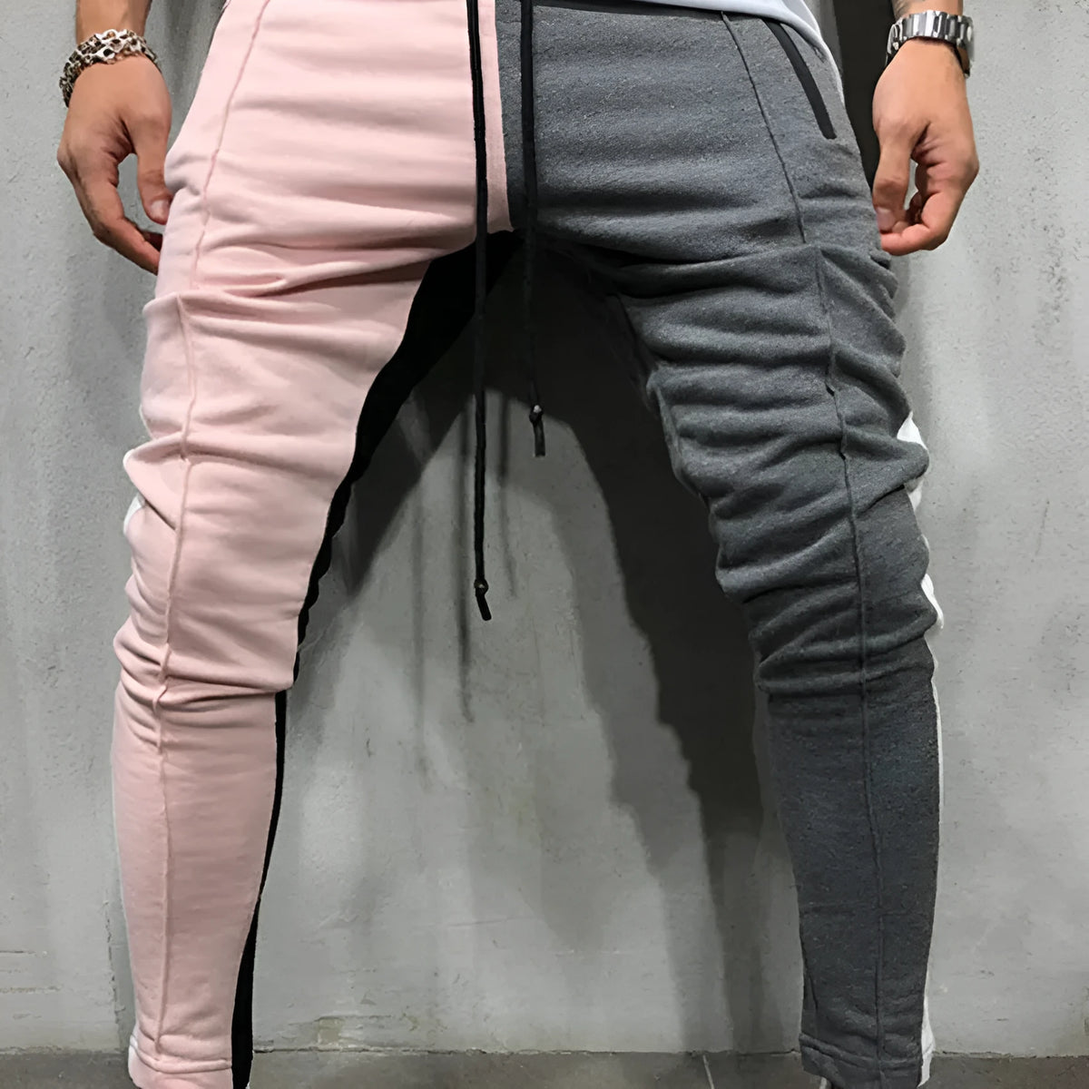Men's cotton blend colour mix jogger sweatpants in yellow black, casual cone leg style with drawstring waist