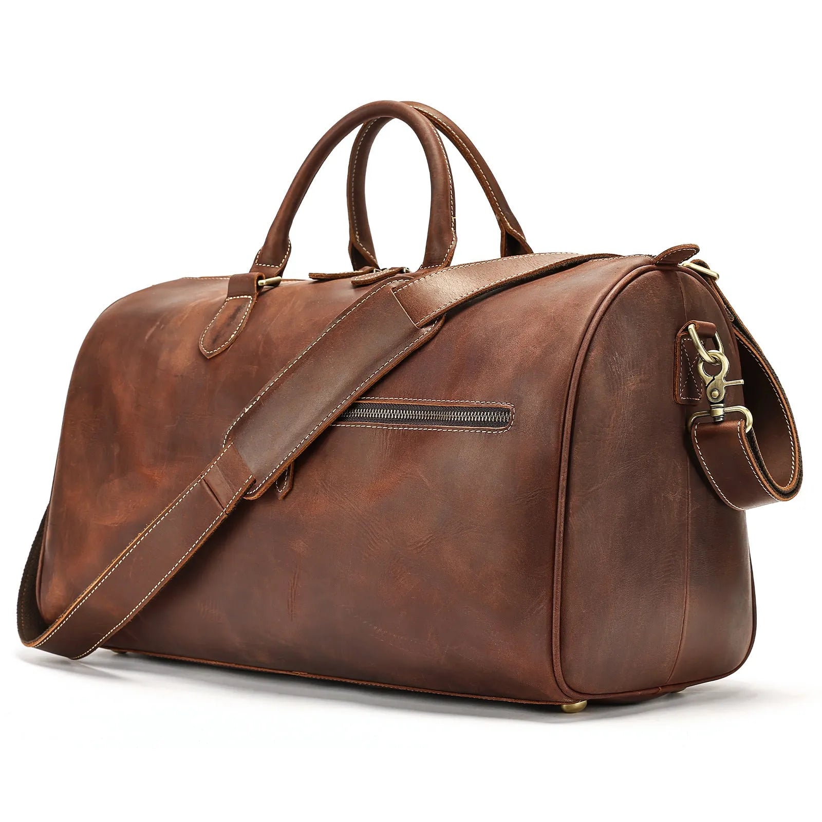 Men's vintage leather crossbody bag in first layer cowhide with dimensions 48.3cm x 25cm x 29cm