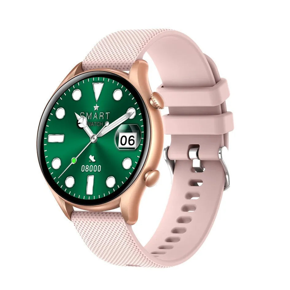 KT60 smart watch with 1.39-inch HD round IPS screen in black glue colour on a wrist showing the display