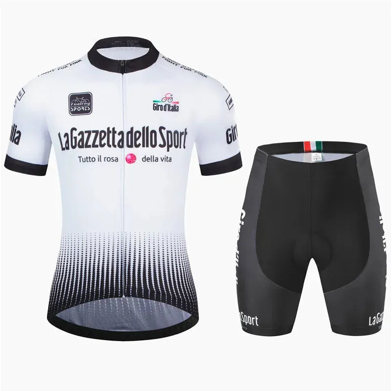 Short sleeve cycling clothing suit in polyester fabric with quick-dry properties for summer road bike use
