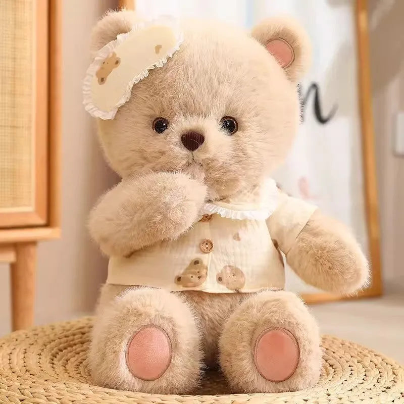 Cute Good Night Bear plush toy with little gold mink velvet fabric, 43cm height, for youth bedroom decoration