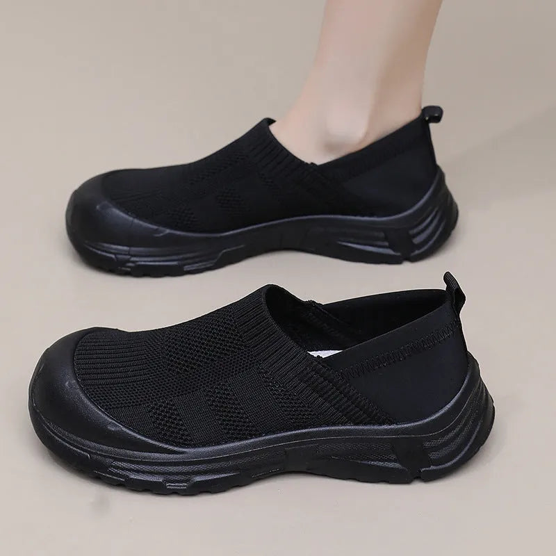 Women's slip-on shoe covers with cloth uppers and PVC soles in black, milky white, and purple colours