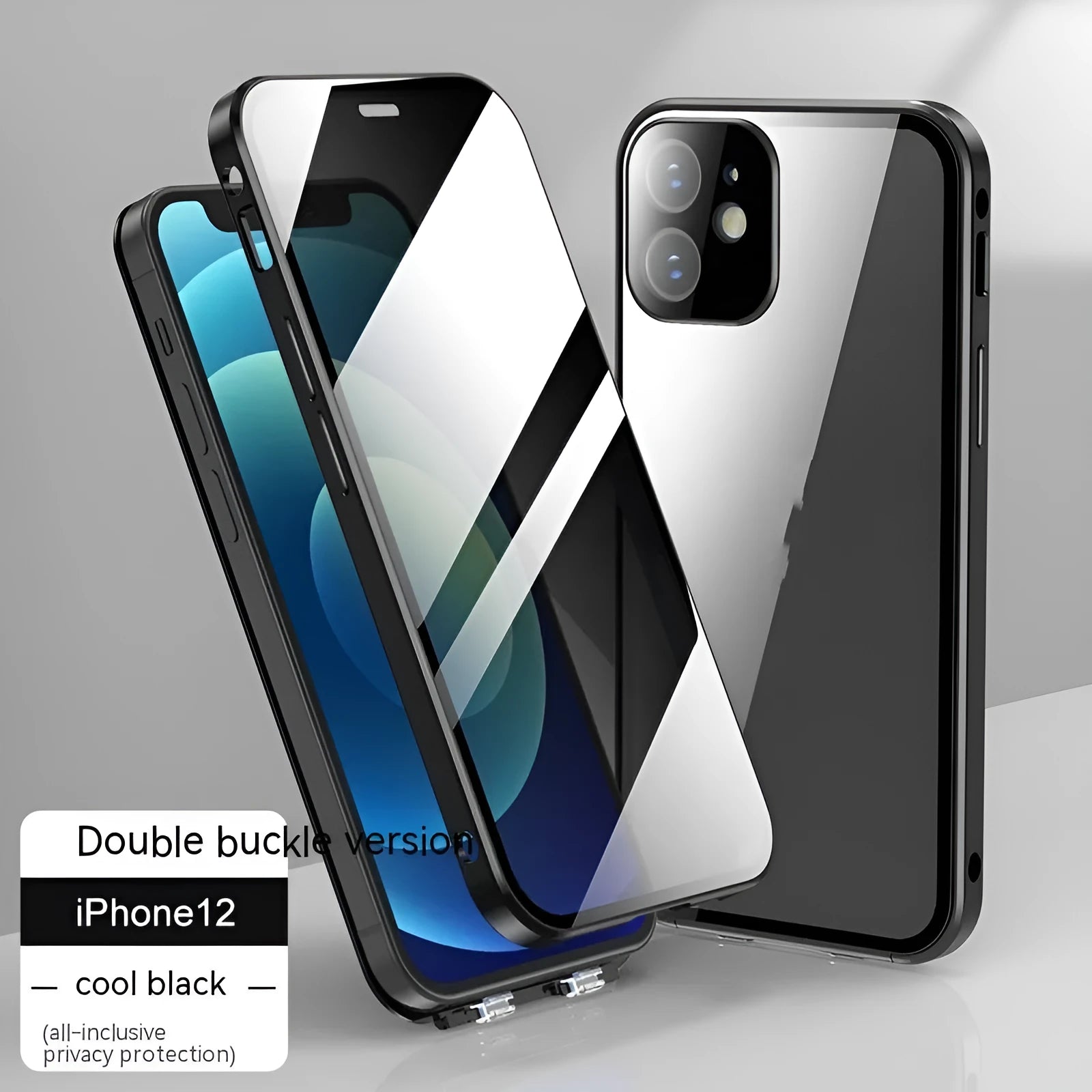 Glass privacy iPhone case with double-sided buckle in multiple colour options