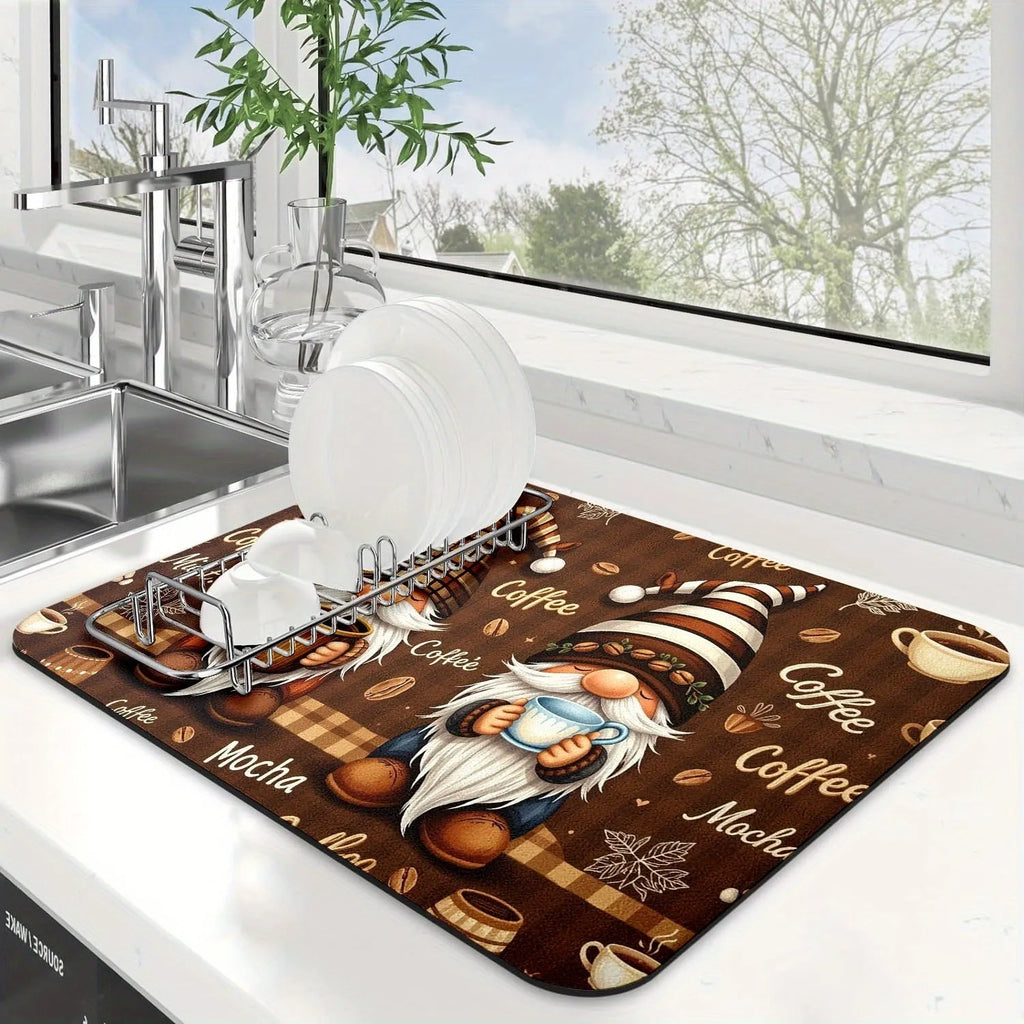 Square PVC kitchen countertop water draining pad with K Coffee Time letter design in 30x40cm size