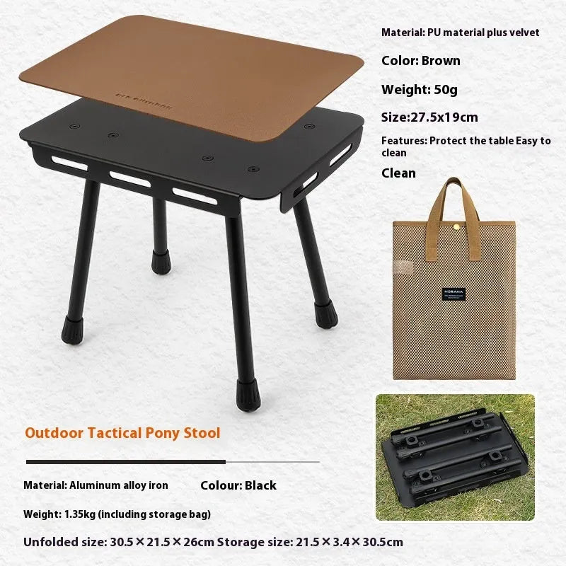 CLS aluminium dual-use camping stool shown in Army Green, folded and with storage bag.