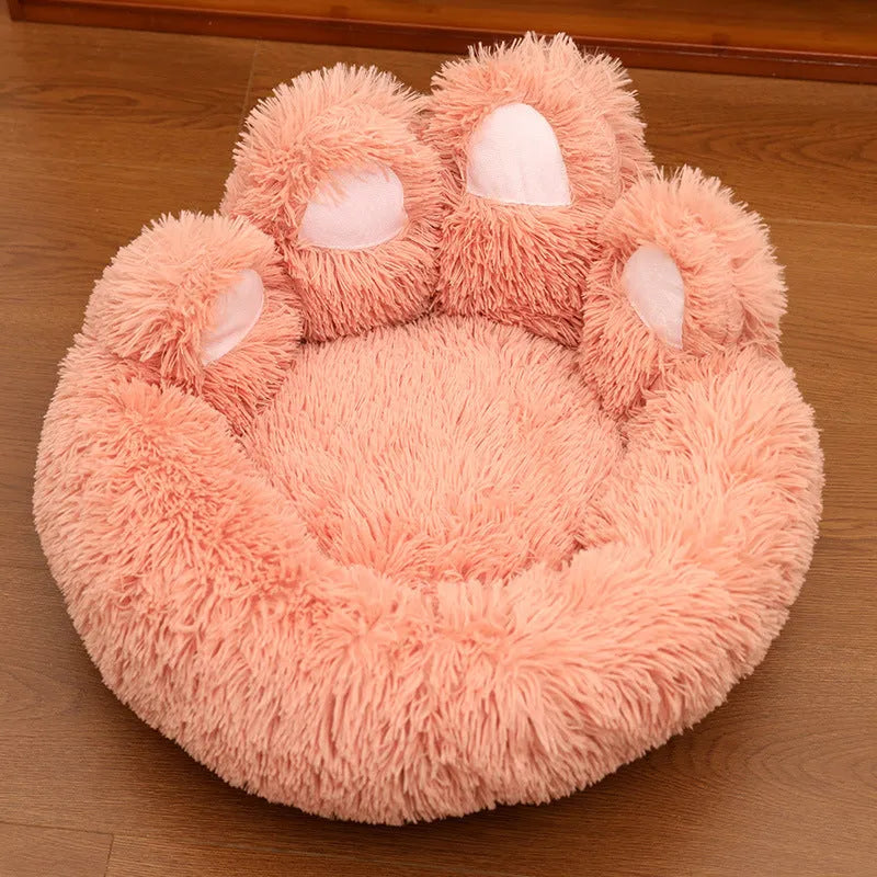 Plush kennel thickened pet bed in coffee colour, grey or pink, hand-shaped brush nest, 50cm to 130cm diameter
