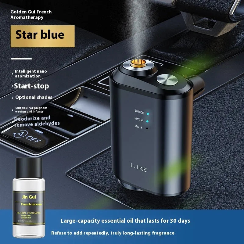Sky blue smart car aromatherapy vent spray with plastic perfume holder, 5-10 ml car fragrance set
