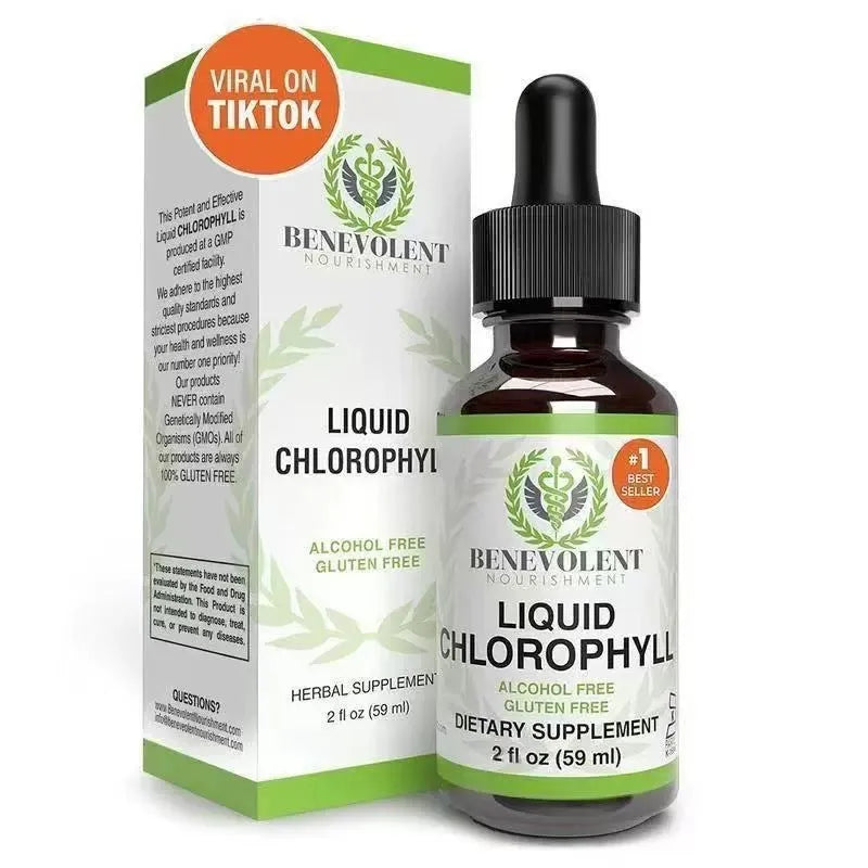 60ml bottle of natural liquid chlorophyll drops with dropper for body odor and intestinal care