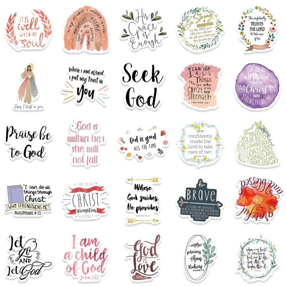 50-piece pack of assorted printed graffiti design vinyl stickers on backing paper.
