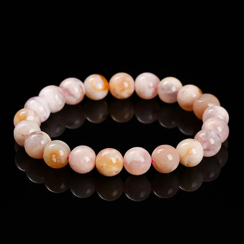 Natural cherry agate bracelet with geometric round beads in sweet style design for women