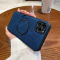 Business magnetic charging phone case in black imitation leather for iPhone 14, anti-fingerprint back cover side view