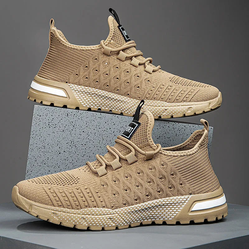 Men's solid-colour mesh casual shoe shown in army green, displayed on a white background.