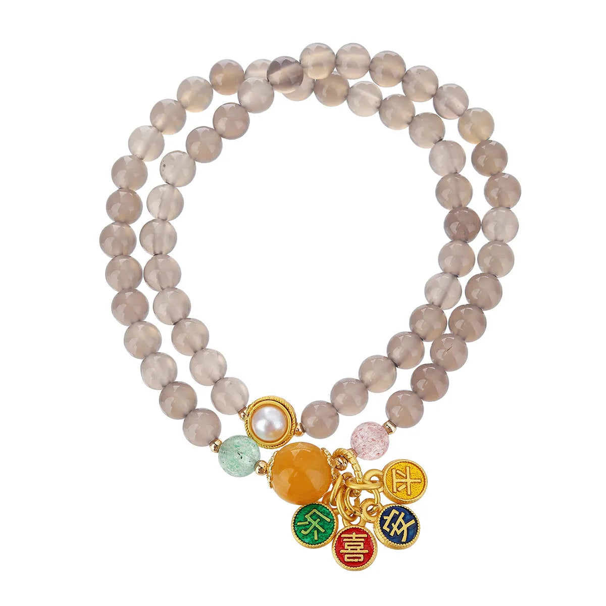 Natural gray agate bracelet with two-circle retro design, handmade DIY, women's accessory