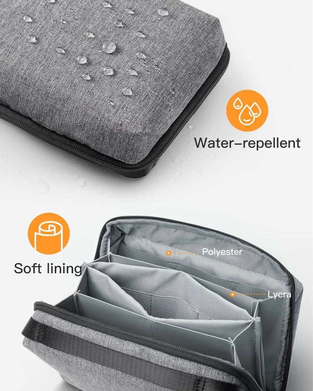 Gray cylindrical polyester storage bag for data cables with sealing closure