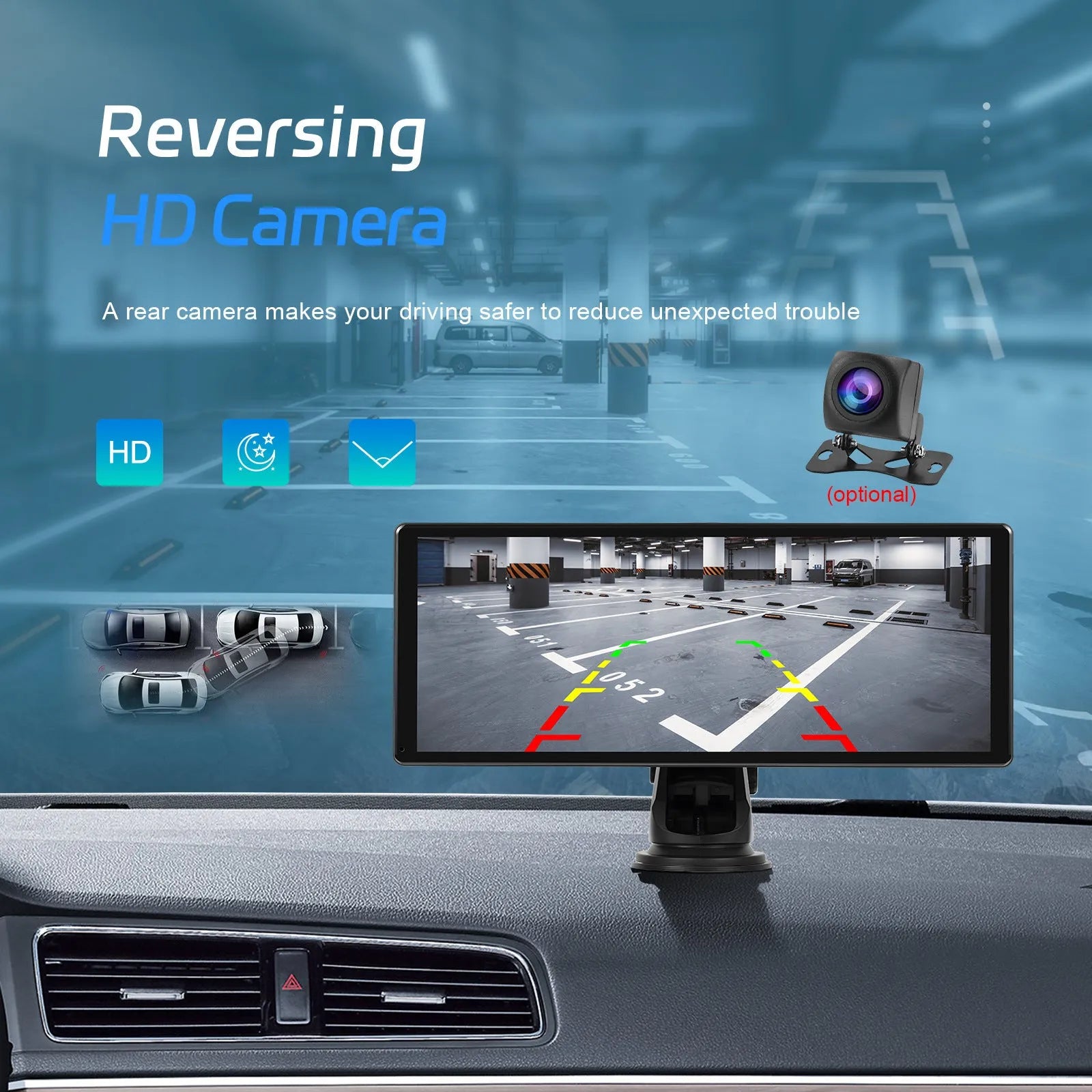 11.3-inch Android car touchscreen display with wireless CarPlay and Android Auto on universal vertical bracket
