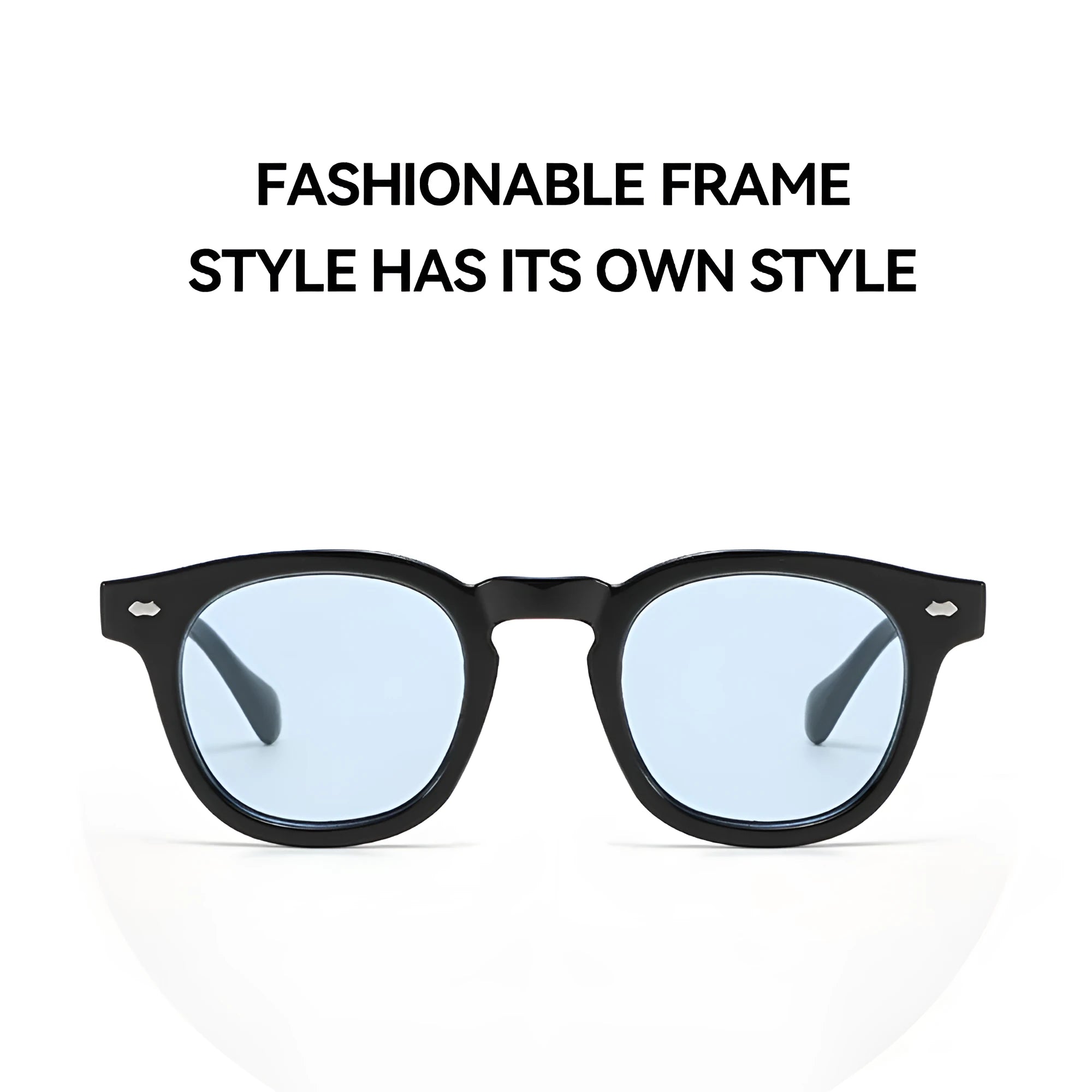 Simple round rim retro sunglasses with plastic frame and UV400 lenses on a plain background.