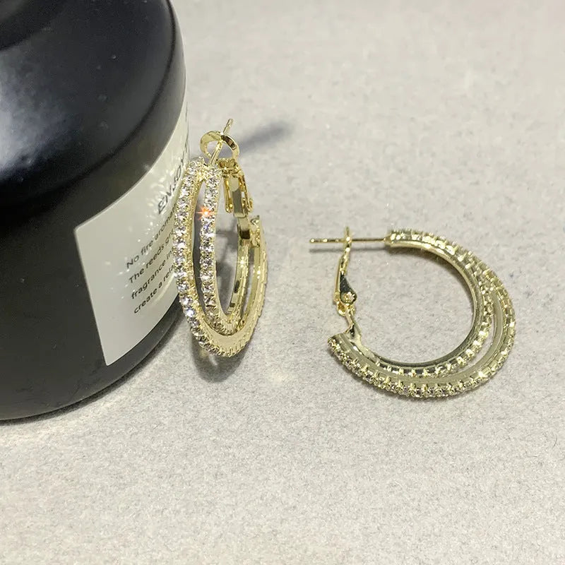 Minimal cross zircon ear buckle for women in gold and silvery clip-on earrings