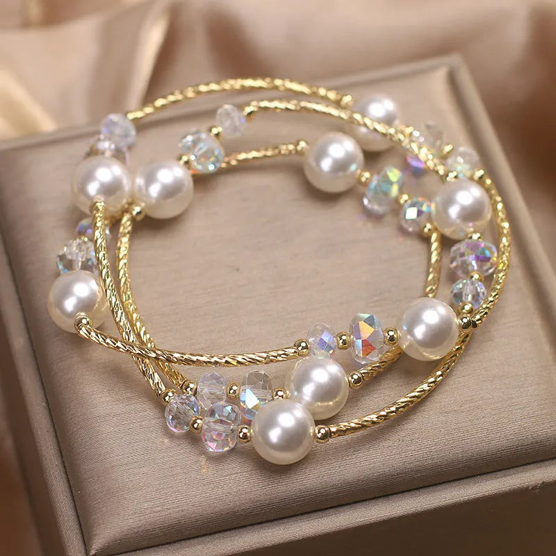 Women's agate multi-layer winding bracelet in white ethnic style