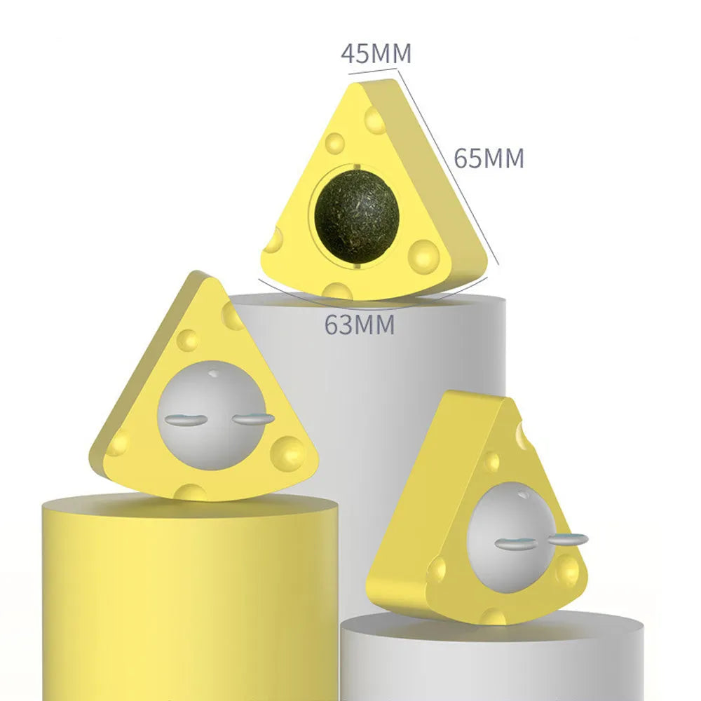 Yellow catnip toy balls with natural cheese and silvervine flavouring for indoor cat play