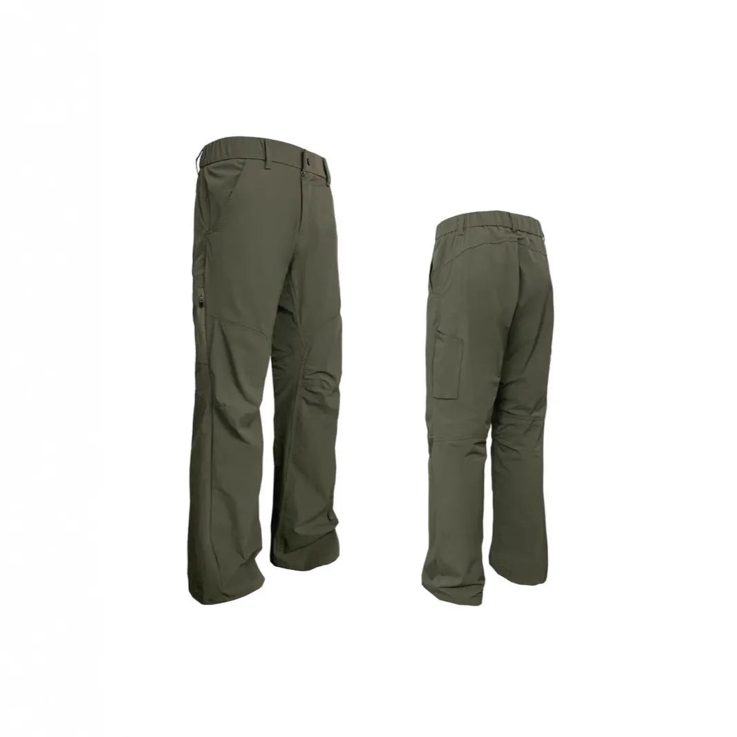 Men's straight leg casual trousers in chemical fibre nylon blend fabric showing Army Green colour option