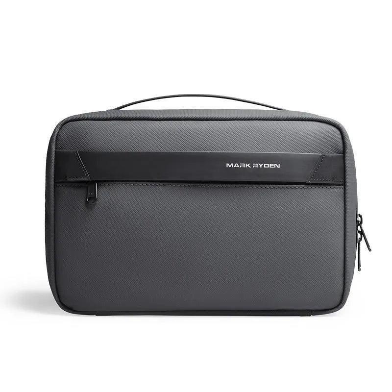 Oxford cloth toiletries storage bag with wet dry separation compartments in black, grey, or green.