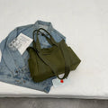 Large solid colour polyester shoulder tote bag with external pocket and internal phone compartment