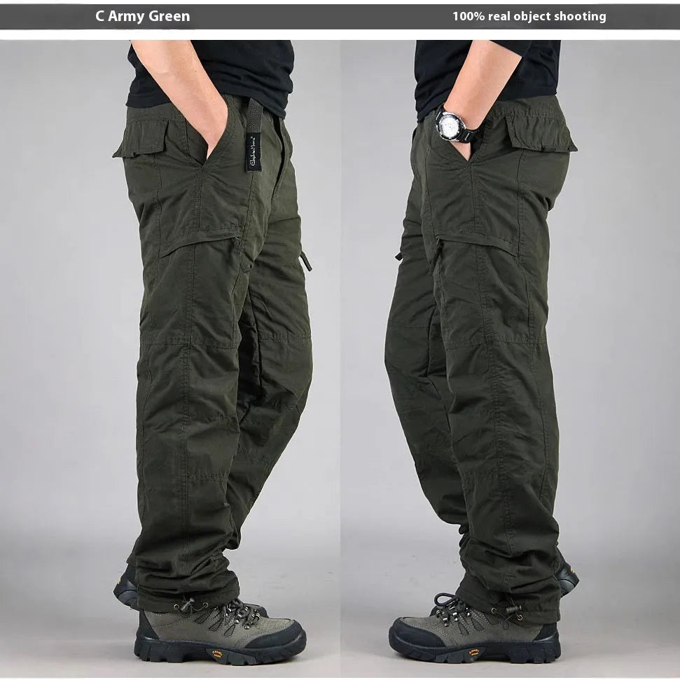 Men's cotton velvet thick loose-fit overalls with wool lining in Army Green colour.