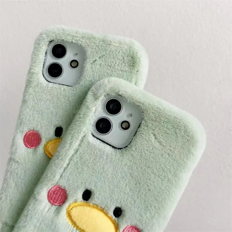 Plush duck TPU phone case for Apple iPhone 15 Pro with fall protection, back cover style, winter design