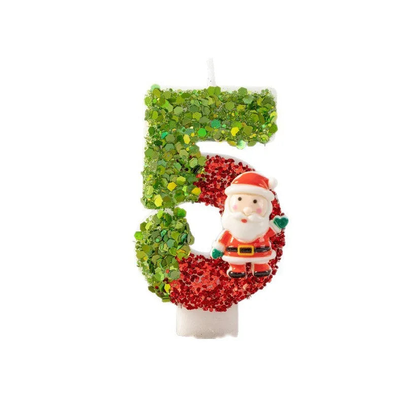 Handmade Santa Claus digital candle number 5 in paraffin wax with hand-painted decoration