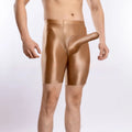 Men's plus size shiny silky nylon sports shorts in multiple colours including black, blue and fluorescent green.