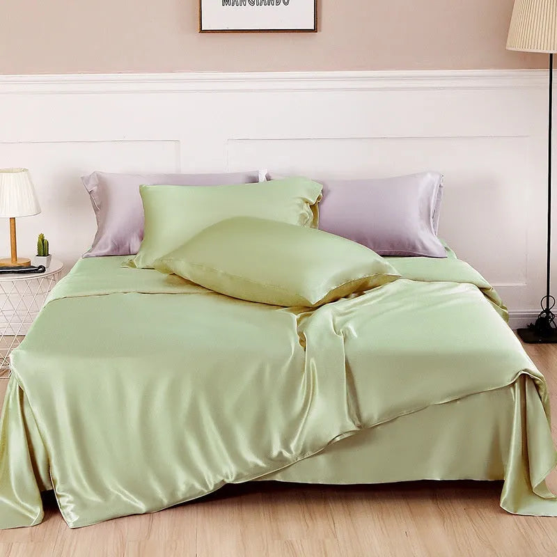 Silk duvet cover in lotus pink showing double-sided construction and plain weave texture