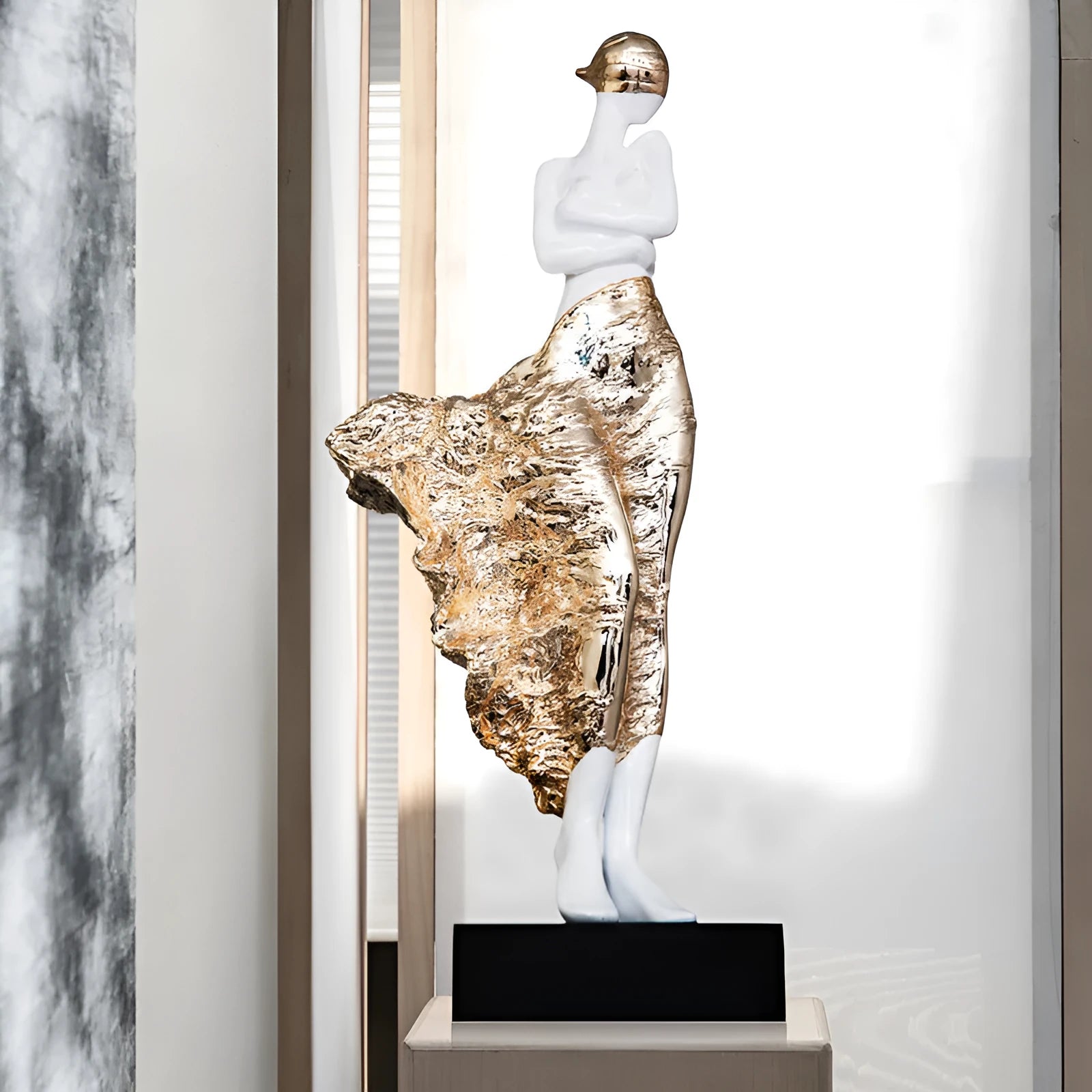 48cm tall modern beauty character sculptured ornament in rose gold or silver finish