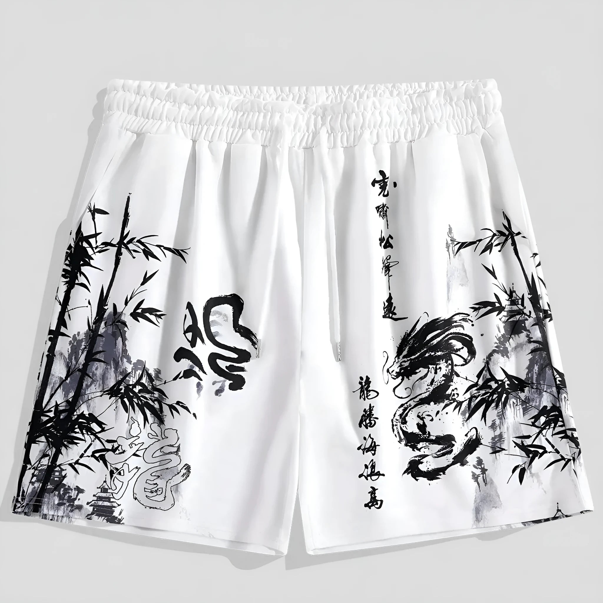 Men's loose fit micro elastic acetate fibre summer shorts in YN1409 style, front view, on display