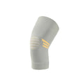 A pair of polyester knee pads for sports in various colour combinations on a white background.