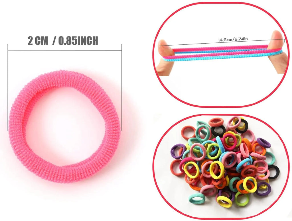100 multicolour seamless cotton baby hair ties, 0.85 inch, in a small jar