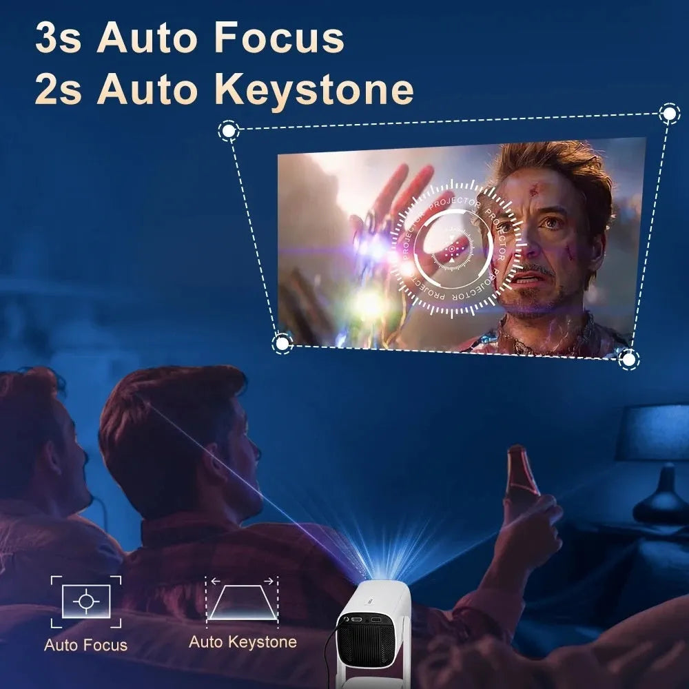 White Home Bedroom HD portable video player projector with 720p resolution and remote control