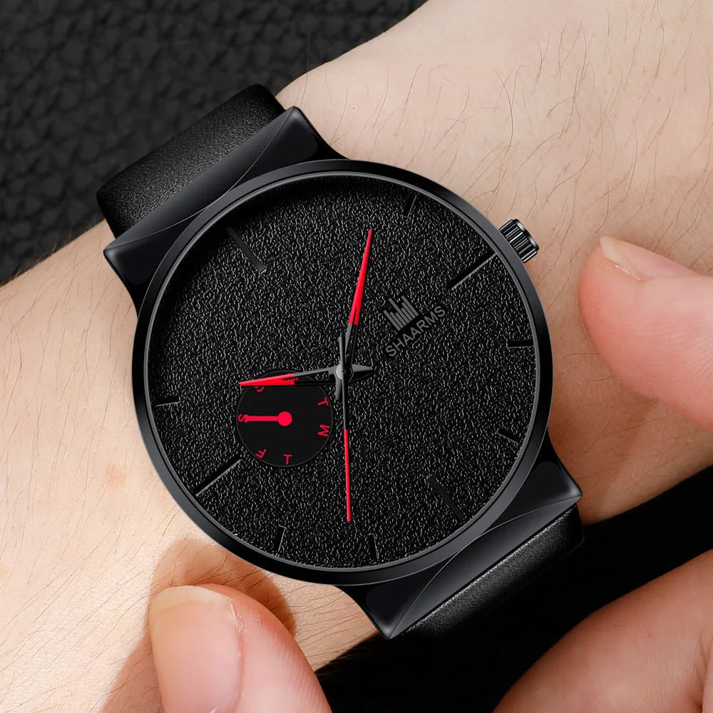 New Simple Trendy Men Earth Watch with round dial, PU leather strap, stainless steel case, 40mm