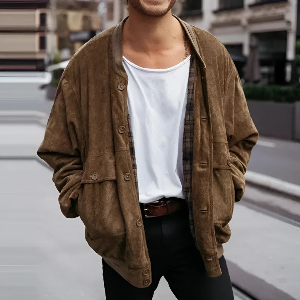 Maillard Suede men's dark brown corduroy jacket front view casual coat