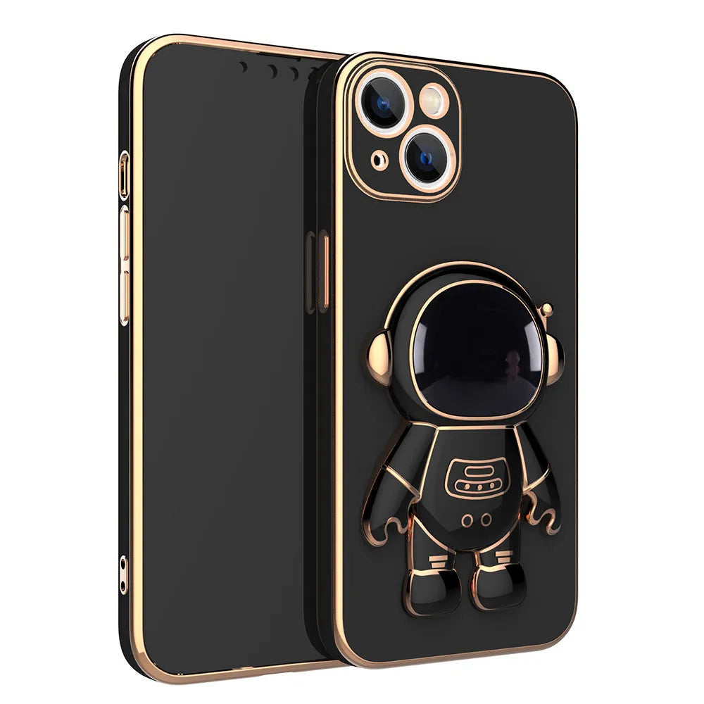 3D astronaut anti-drop TPU phone case with electroplating bracket for iPhone, light cyan colour