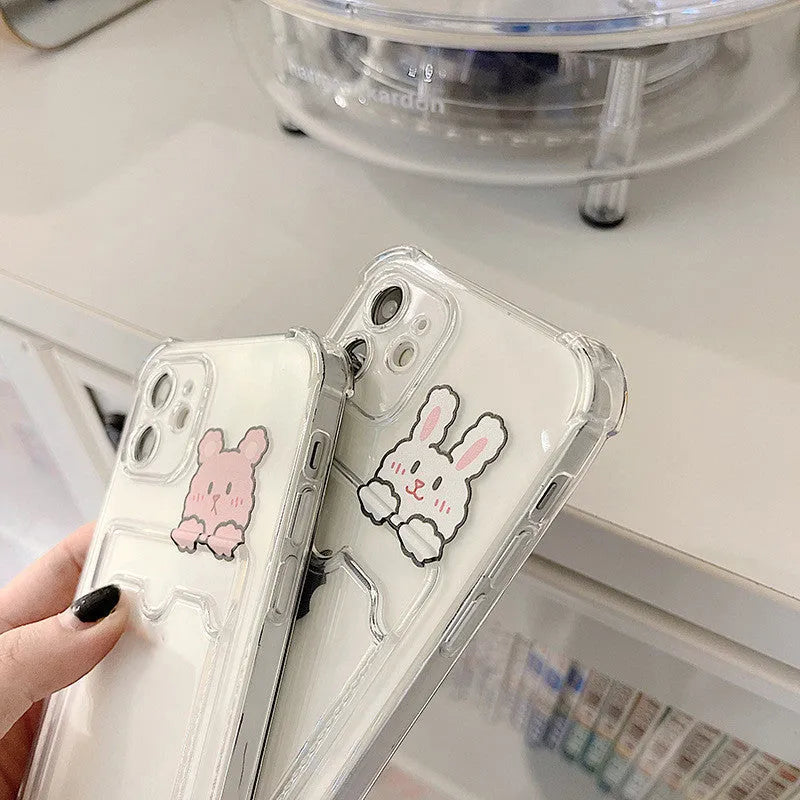 Cartoon design transparent TPU phone case with card slot for Apple iPhone