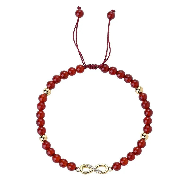 Women's Natural Red Agate Beads Bracelet Hand-woven Unisex Diamond Shape Electroplated Finish Ethic Style Lucky Bag Element Four Styles Available