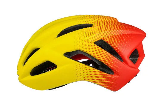 Orange road bike mountain riding helmet with 16 vents and In Mold construction on white background