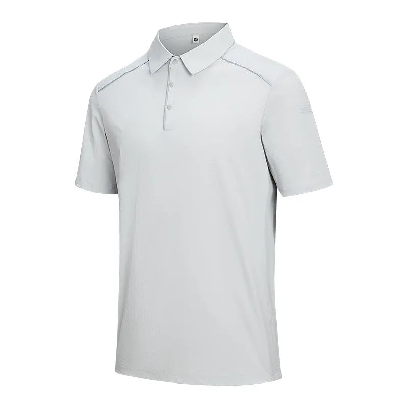 Men's solid colour short sleeve polo shirt with a slit detail, shown in classic black.
